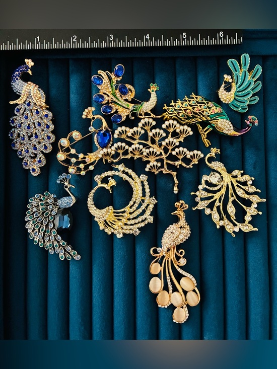Jewelry - Lot of 10 Peacock Bird Brooch Pin Collection Rhinestone Crystal Costume Jewelry